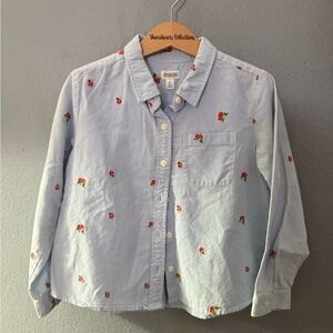 Gymboree Light Blue Button-Down Shirt with Red Rose Embroidery